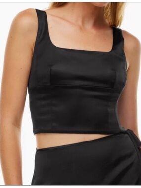 Wilfred Aritzia Black Faux Leather Crop Tank Top Medium